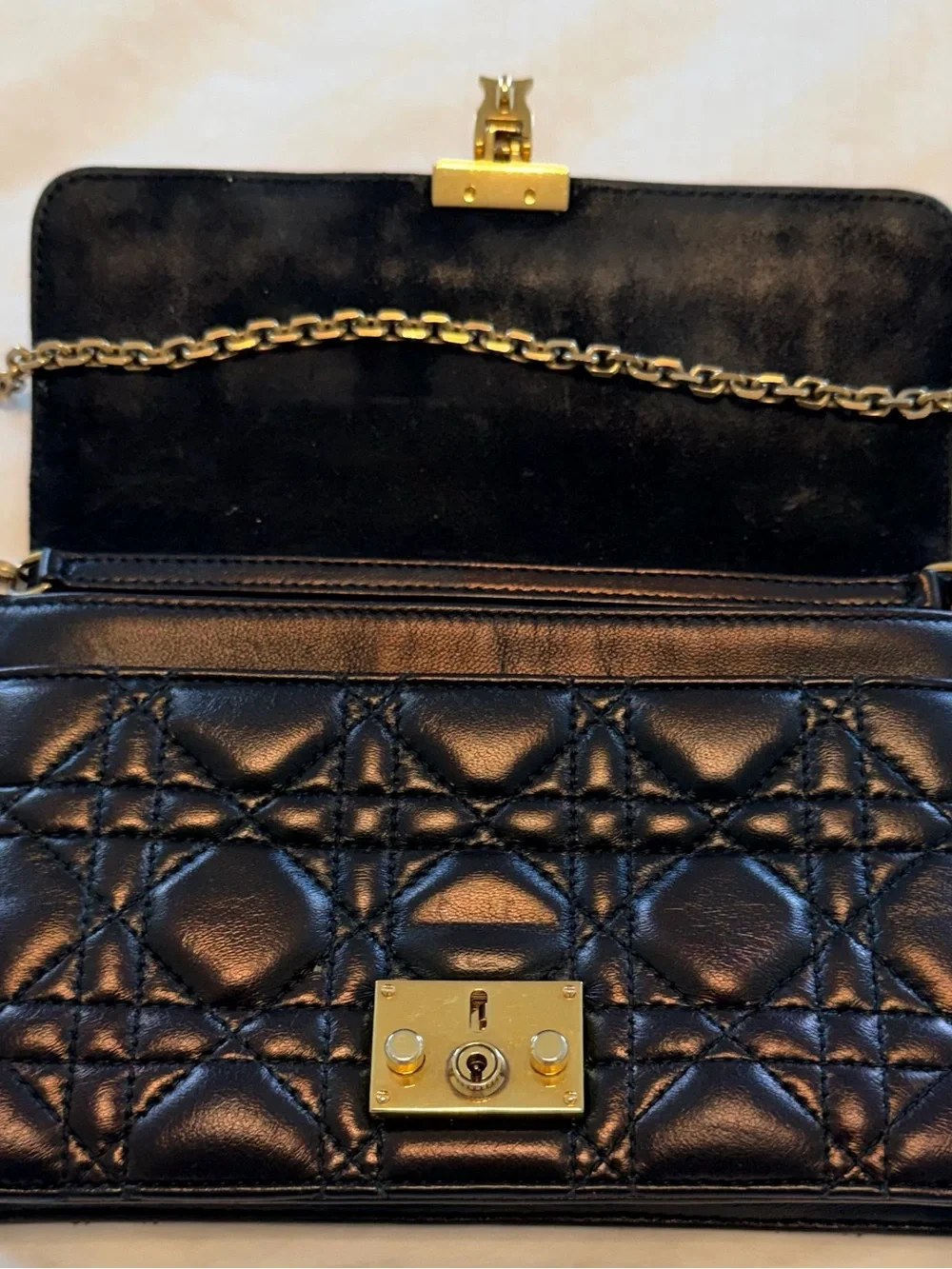 Dior Black Quilted Leather Phone Case with Gold Hardware
